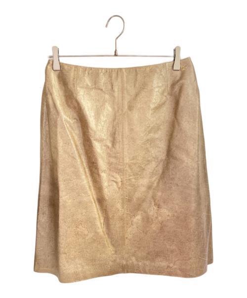 CHANEL（シャネル）CHANEL (シャネル) レザースカート ゴールド サイズ:42の古着・服飾アイテム