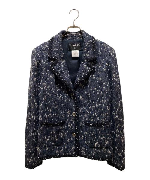 CHANEL（シャネル）CHANEL (シャネル) ココボタン2ポケットジャケット ネイビー×ホワイト サイズ:46の古着・服飾アイテム