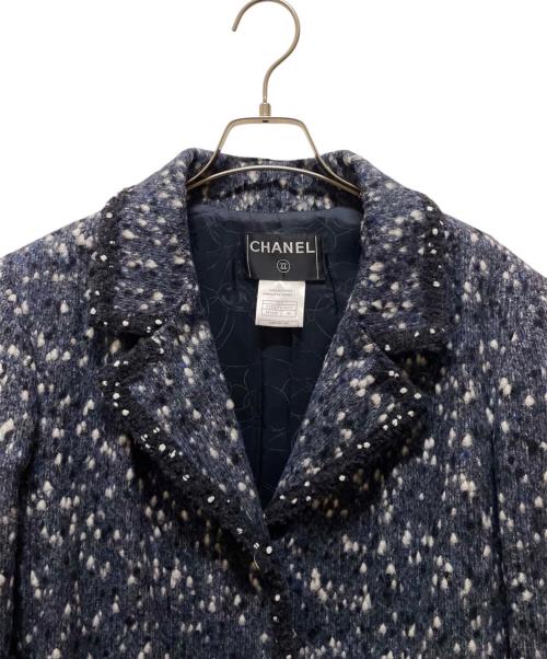 CHANEL（シャネル）CHANEL (シャネル) ココボタン2ポケットジャケット ネイビー×ホワイト サイズ:46の古着・服飾アイテム