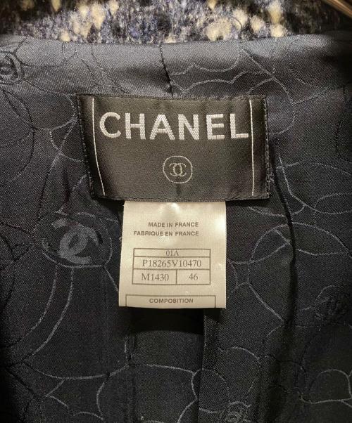 CHANEL（シャネル）CHANEL (シャネル) ココボタン2ポケットジャケット ネイビー×ホワイト サイズ:46の古着・服飾アイテム