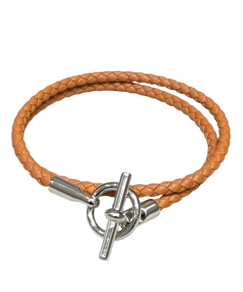HERMES（エルメス）HERMES (エルメス) レザーブレスレット 《グレナン》 ドゥブルトゥール ブラウンの古着・服飾アイテム