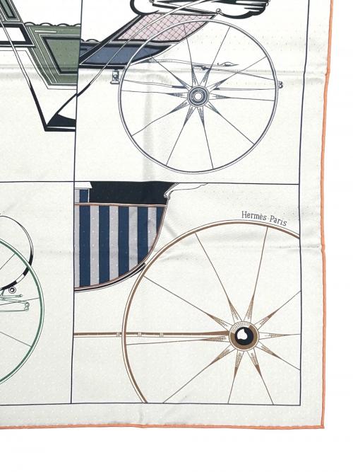 HERMES（エルメス）HERMES (エルメス) カレ70《ア・トゥ・ベルリンヌ》アイレット・キュイール シルバー/コライユ/イエロー サイズ:70の古着・服飾アイテム