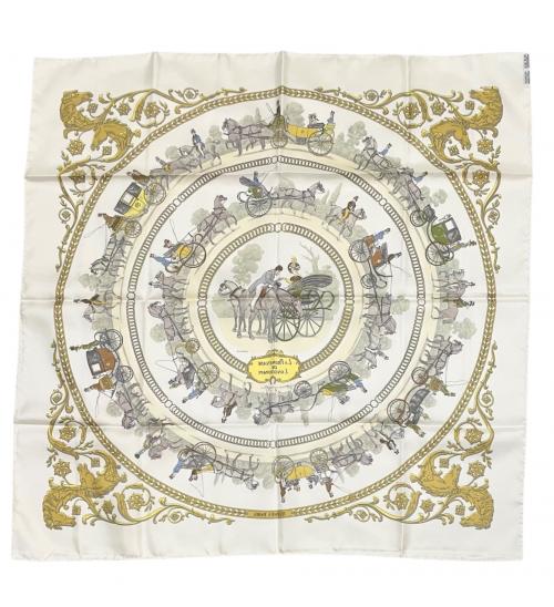 HERMES（エルメス）HERMES (エルメス) カレ90 ロンシャンへの散歩 ホワイト サイズ:90　の古着・服飾アイテム