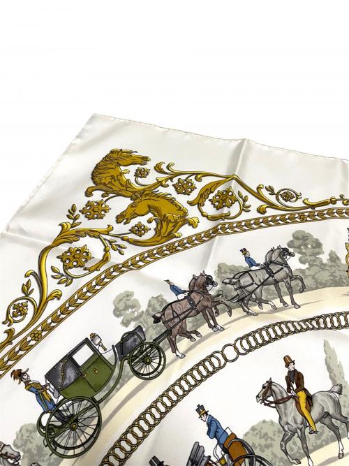 HERMES（エルメス）HERMES (エルメス) カレ90 ロンシャンへの散歩 ホワイト サイズ:90　の古着・服飾アイテム