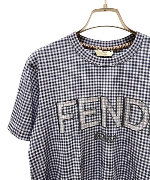 FENDI（フェンディ）FENDI (フェンディ) ロゴチェックカットソー ネイビー サイズ:Ｓの古着・服飾アイテム