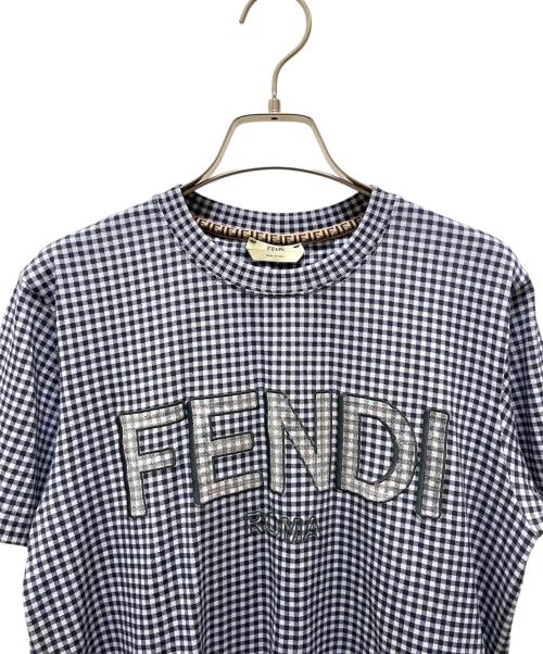 FENDI（フェンディ）FENDI (フェンディ) ロゴチェックカットソー ネイビー サイズ:Ｓの古着・服飾アイテム