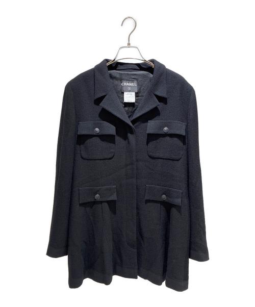 CHANEL（シャネル）CHANEL (シャネル) ツイードロングジャケット ブラック サイズ:44の古着・服飾アイテム