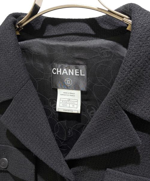 CHANEL（シャネル）CHANEL (シャネル) ツイードロングジャケット ブラック サイズ:44の古着・服飾アイテム