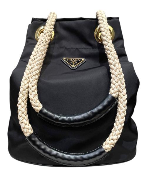 PRADA（プラダ）PRADA (プラダ) プラダ マリナースモール Re-Nylon バケットバッグ ブラック×ベージュ サイズ:スモールの古着・服飾アイテム
