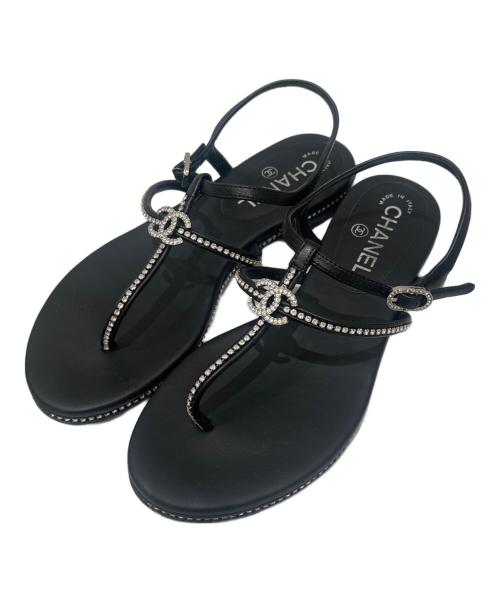 CHANEL（シャネル）CHANEL (シャネル) ラインストーンココマークサンダル ブラック サイズ:35 1/2の古着・服飾アイテム