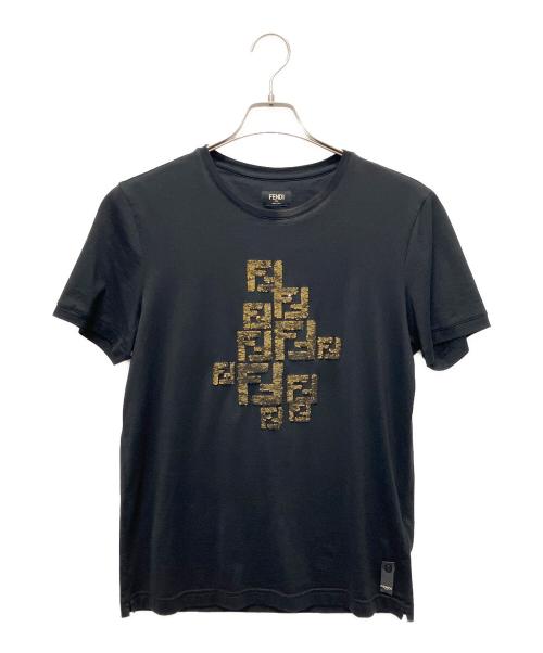 FENDI（フェンディ）FENDI (フェンディ) FFロゴスパンコールTシャツ ブラック×ゴールド サイズ:Ｓの古着・服飾アイテム