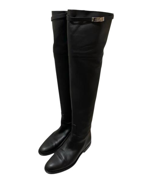 HERMES（エルメス）HERMES (エルメス) ケリーバックルサイハイブーツ ブラック×シルバー金具 サイズ:36の古着・服飾アイテム