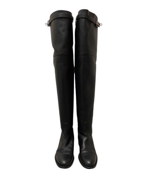 HERMES（エルメス）HERMES (エルメス) ケリーバックルサイハイブーツ ブラック×シルバー金具 サイズ:36の古着・服飾アイテム