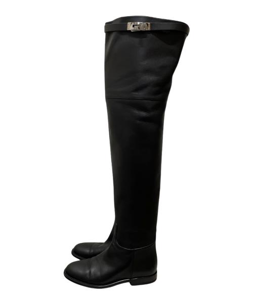 HERMES（エルメス）HERMES (エルメス) ケリーバックルサイハイブーツ ブラック×シルバー金具 サイズ:36の古着・服飾アイテム
