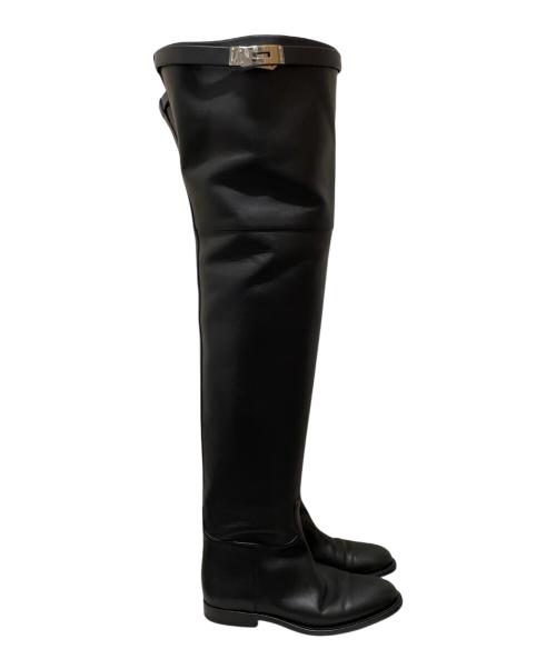 HERMES（エルメス）HERMES (エルメス) ケリーバックルサイハイブーツ ブラック×シルバー金具 サイズ:36の古着・服飾アイテム