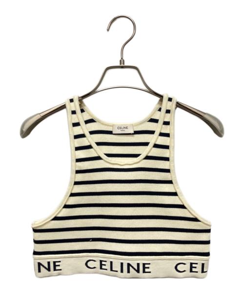 CELINE（セリーヌ）CELINE (セリーヌ) ロゴボーダーアスリート ブラ ホワイト×ブラック サイズ:Sの古着・服飾アイテム