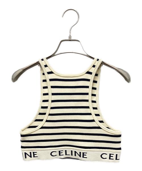 CELINE（セリーヌ）CELINE (セリーヌ) ロゴボーダーアスリート ブラ ホワイト×ブラック サイズ:Sの古着・服飾アイテム
