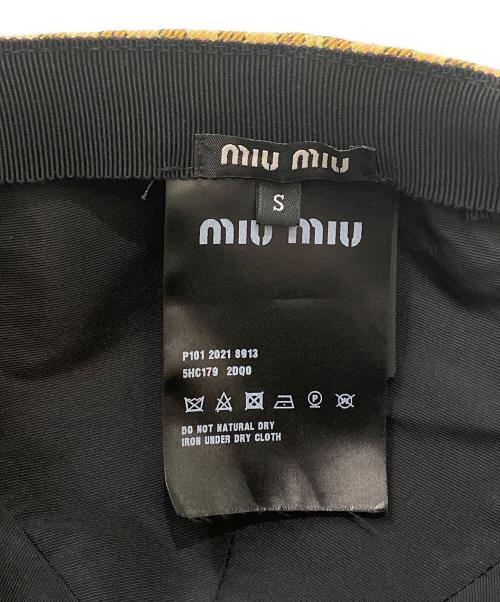 MIU MIU（ミュウミュウ）MIU MIU (ミュウミュウ) チェックロゴベースボールキャップ ベージュ×ピンク サイズ:Sの古着・服飾アイテム