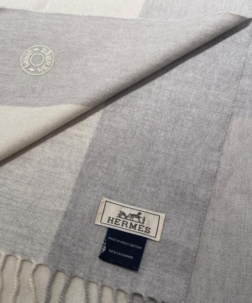 HERMES（エルメス）HERMES (エルメス) カシミヤマフラー ベージュ×グレーの古着・服飾アイテム
