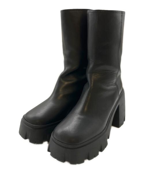 MIU MIU（ミュウミュウ）MIU MIU (ミュウミュウ) バッグロゴ厚底ブーツ ブラック サイズ:36の古着・服飾アイテム