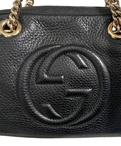 GUCCI（グッチ）GUCCI (グッチ) ソーホー インターロッキングG チェーンショルダー ショルダーバッグ ブラック×ゴールドの古着・服飾アイテム