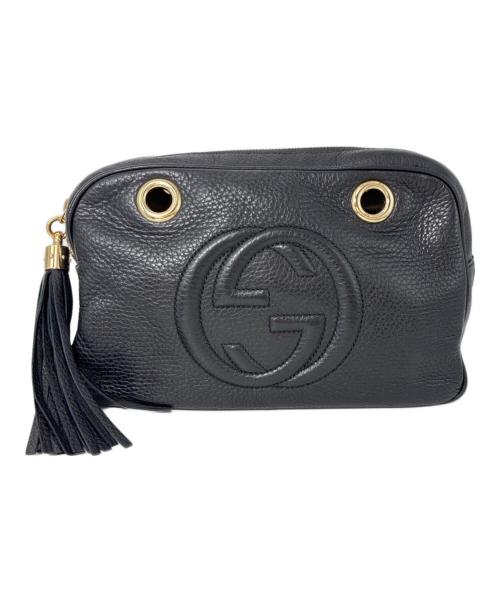 GUCCI（グッチ）GUCCI (グッチ) ソーホー インターロッキングG チェーンショルダー ショルダーバッグ ブラック×ゴールドの古着・服飾アイテム