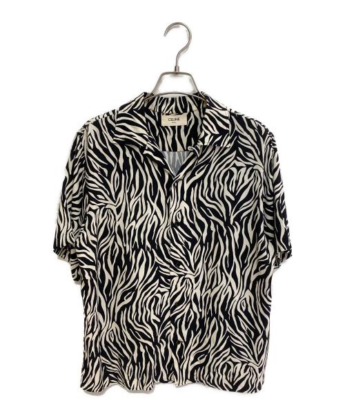 CELINE（セリーヌ）CELINE (セリーヌ) ゼブラ柄 オープンカラー半袖シャツ ブラック×ホワイト サイズ:38の古着・服飾アイテム
