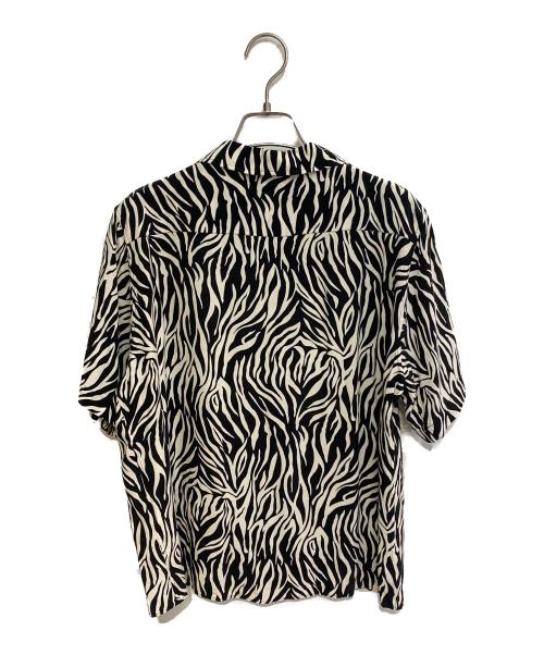 CELINE（セリーヌ）CELINE (セリーヌ) ゼブラ柄 オープンカラー半袖シャツ ブラック×ホワイト サイズ:38の古着・服飾アイテム
