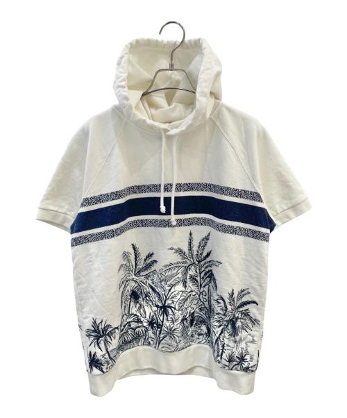 Christian Dior（クリスチャン ディオール）Christian Dior (クリスチャン ディオール) ロゴ スウェット 半袖プルオーバーパーカー ネイビー×ホワイト サイズ:Mの古着・服飾アイテム