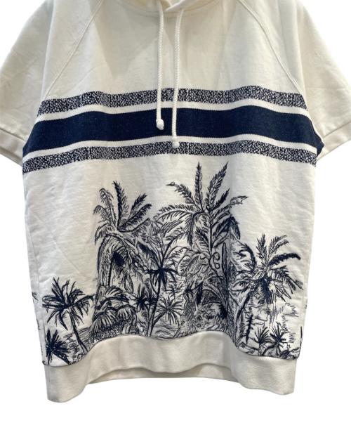 Christian Dior（クリスチャン ディオール）Christian Dior (クリスチャン ディオール) ロゴ スウェット 半袖プルオーバーパーカー ネイビー×ホワイト サイズ:Mの古着・服飾アイテム