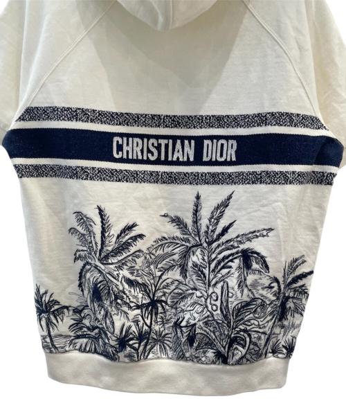 Christian Dior（クリスチャン ディオール）Christian Dior (クリスチャン ディオール) ロゴ スウェット 半袖プルオーバーパーカー ネイビー×ホワイト サイズ:Mの古着・服飾アイテム