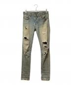 Saint Laurent Parisサンローランパリ）の古着「デストロイクラッシュストレッチスキニーデニムパンツ」｜インディゴ