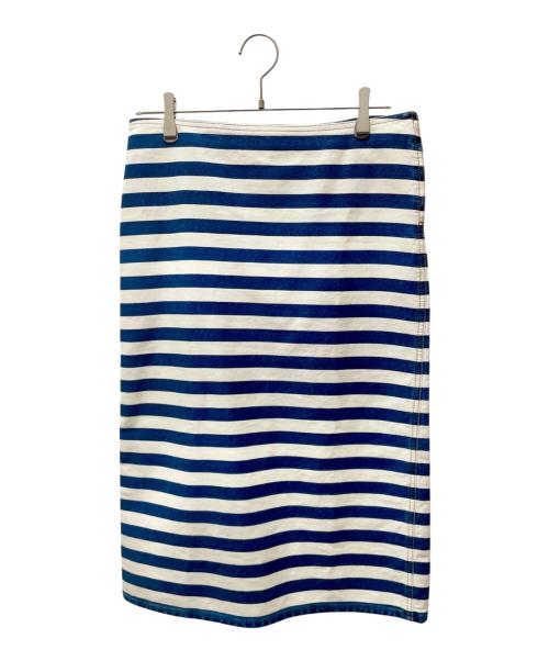 PRADA（プラダ）PRADA (プラダ) トライアングルプレートボーダースカート ネイビー×ホワイト サイズ:42の古着・服飾アイテム