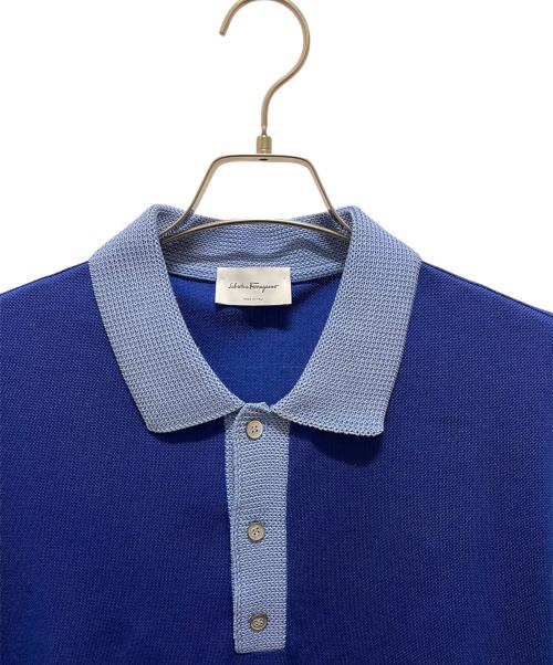 Salvatore Ferragamo（サルヴァトーレ フェラガモ）Salvatore Ferragamo (サルヴァトーレ フェラガモ) コットンピケポロシャツ ブルー サイズ:XLの古着・服飾アイテム