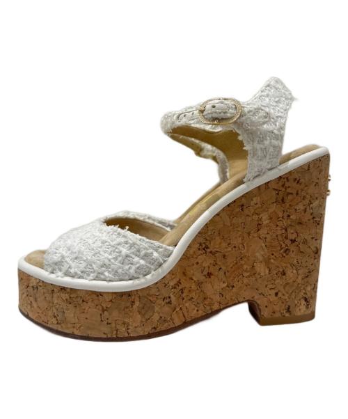 CHANEL（シャネル）CHANEL (シャネル) ウェッジソールツイードサンダル ホワイト×ブラウン×イエロー サイズ:35 1/2の古着・服飾アイテム