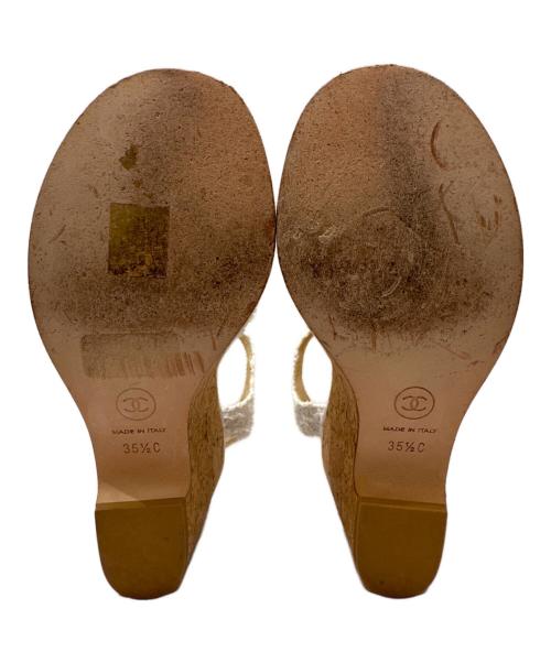 CHANEL（シャネル）CHANEL (シャネル) ウェッジソールツイードサンダル ホワイト×ブラウン×イエロー サイズ:35 1/2の古着・服飾アイテム