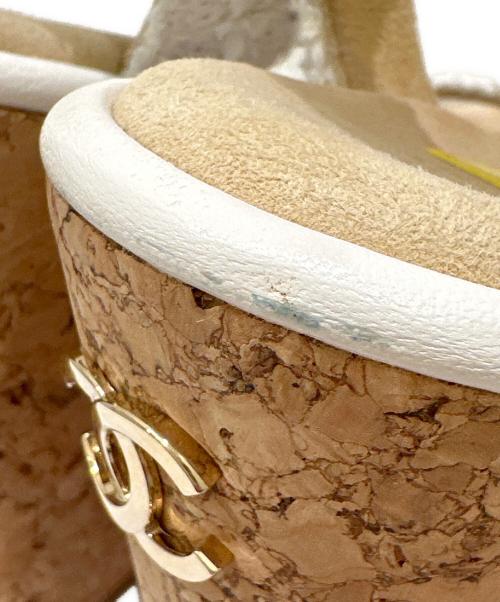 CHANEL（シャネル）CHANEL (シャネル) ウェッジソールツイードサンダル ホワイト×ブラウン×イエロー サイズ:35 1/2の古着・服飾アイテム