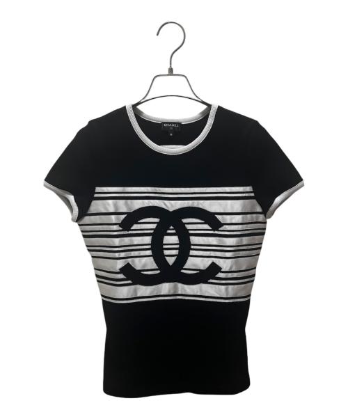 CHANEL（シャネル）CHANEL (シャネル) ココマークボーダーニット ブラック×ホワイト サイズ:36の古着・服飾アイテム