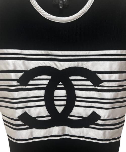 CHANEL（シャネル）CHANEL (シャネル) ココマークボーダーニット ブラック×ホワイト サイズ:36の古着・服飾アイテム