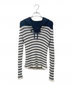 Christian Diorクリスチャン ディオール）の古着「テープロゴセーラーニット」｜ネイビー×ホワイト
