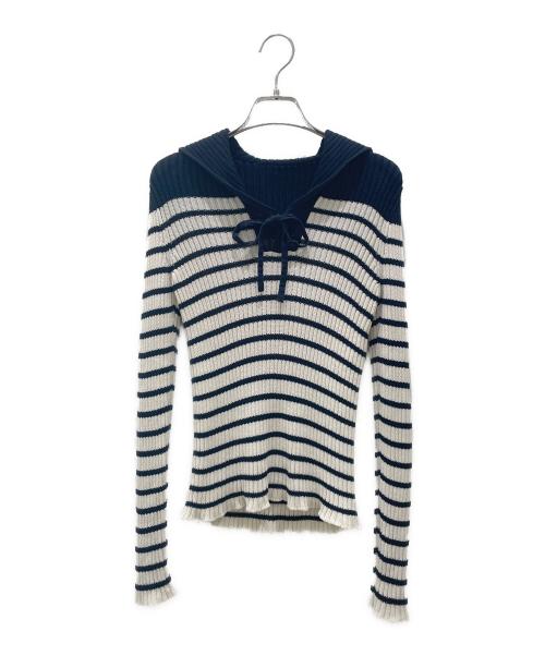 Christian Dior（クリスチャン ディオール）Christian Dior (クリスチャン ディオール) テープロゴセーラーニット ネイビー×ホワイト サイズ:34の古着・服飾アイテム