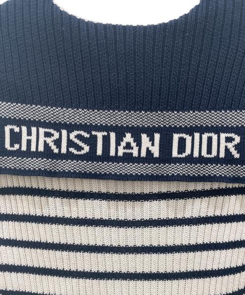 Christian Dior（クリスチャン ディオール）Christian Dior (クリスチャン ディオール) テープロゴセーラーニット ネイビー×ホワイト サイズ:34の古着・服飾アイテム