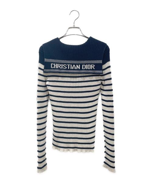 Christian Dior（クリスチャン ディオール）Christian Dior (クリスチャン ディオール) テープロゴセーラーニット ネイビー×ホワイト サイズ:34の古着・服飾アイテム