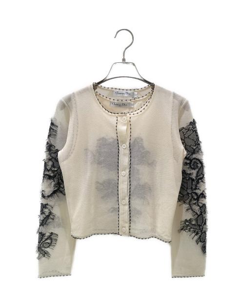 Christian Dior（クリスチャン ディオール）Christian Dior (クリスチャン ディオール) フラワー刺繍アンサンブルカーディガン アイボリー サイズ:34の古着・服飾アイテム