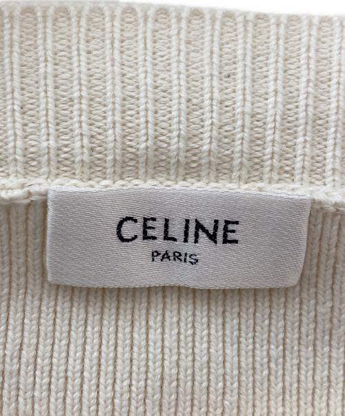 CELINE（セリーヌ）CELINE (セリーヌ) ボーダーロゴクロップドニット アイボリー×ネイビー サイズ:XSの古着・服飾アイテム