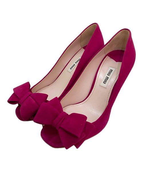 MIU MIU（ミュウミュウ）MIU MIU (ミュウミュウ) スウェードリボンパンプス ピンク サイズ:35の古着・服飾アイテム