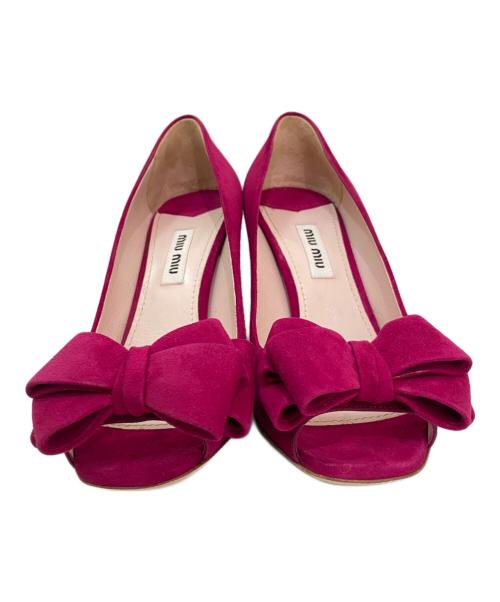 MIU MIU（ミュウミュウ）MIU MIU (ミュウミュウ) スウェードリボンパンプス ピンク サイズ:35の古着・服飾アイテム
