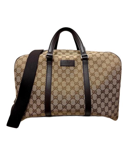 GUCCI（グッチ）GUCCI (グッチ) GGキャンバス ボストンバッグ ベージュ×ブラウンの古着・服飾アイテム