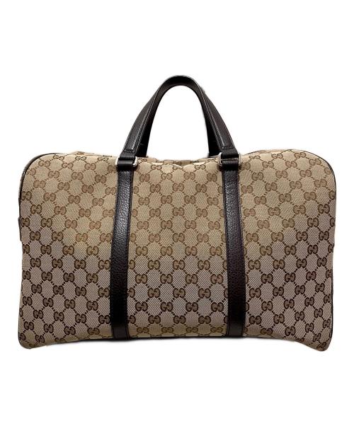 GUCCI（グッチ）GUCCI (グッチ) GGキャンバス ボストンバッグ ベージュ×ブラウンの古着・服飾アイテム