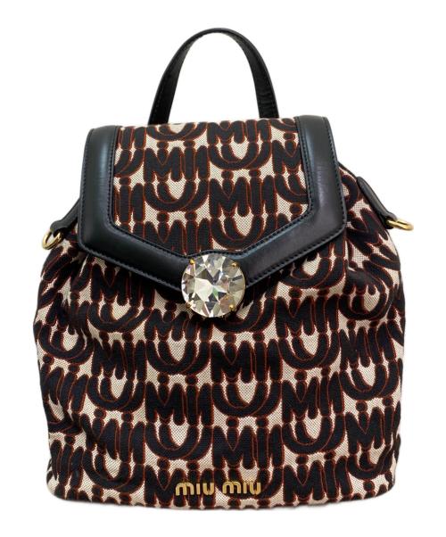 MIU MIU（ミュウミュウ）MIU MIU (ミュウミュウ) クリスタルバックパック ブラック×レッドの古着・服飾アイテム